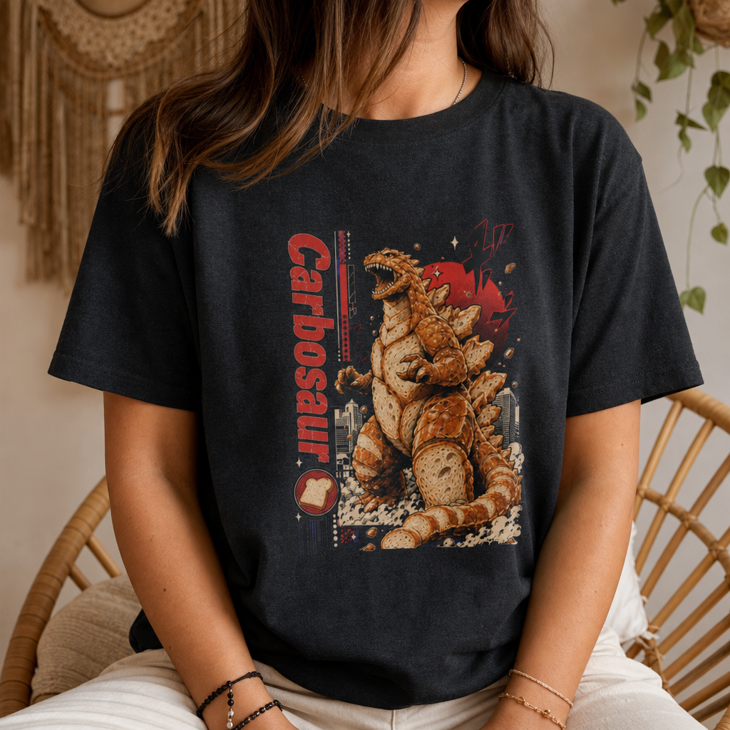 Carbosaur Vintage Kaiju Graphic Tee — Retro Comic Monster Shirt