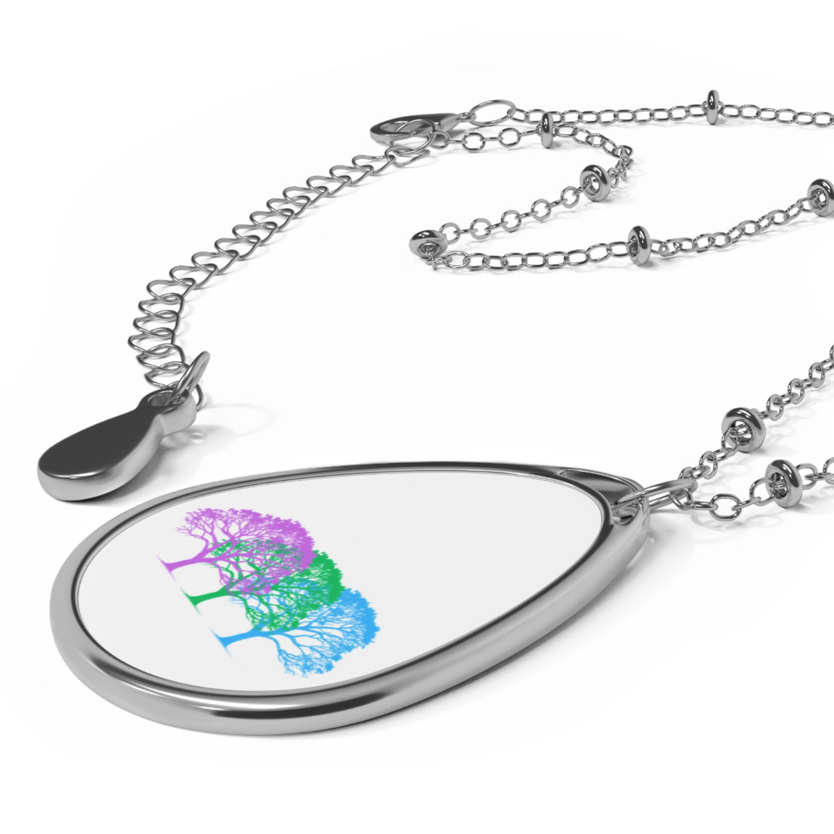 Polysexual Pride Tree Oval Necklace — Ellipse Pendant with Poly Flag Artwork