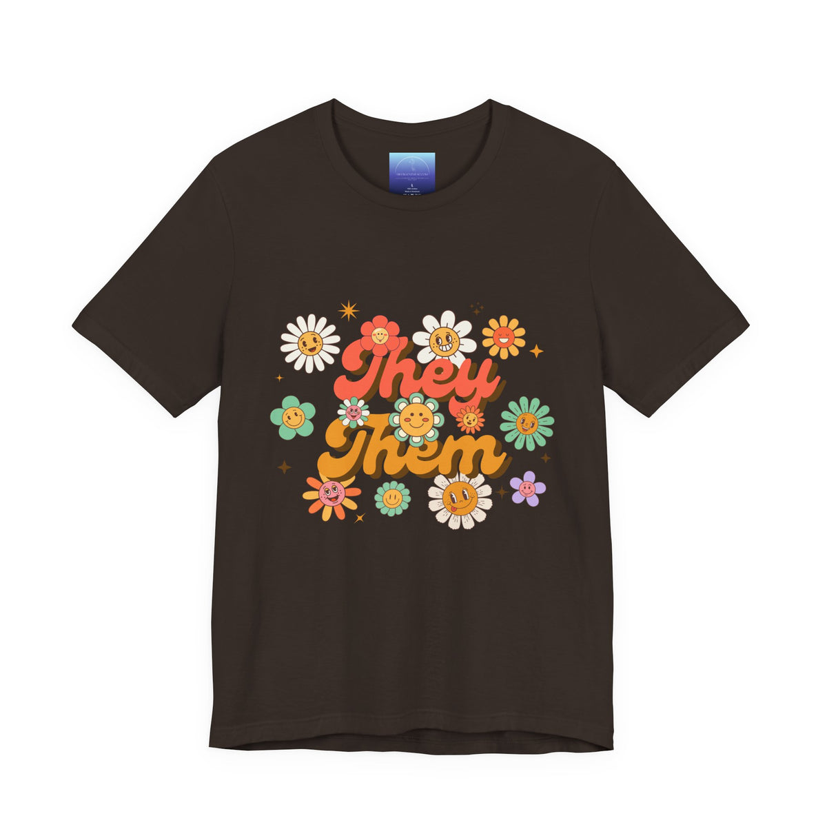 They/Them Pronoun Floral Tee — Retro Daisy LGBTQ+ Pride Shirt