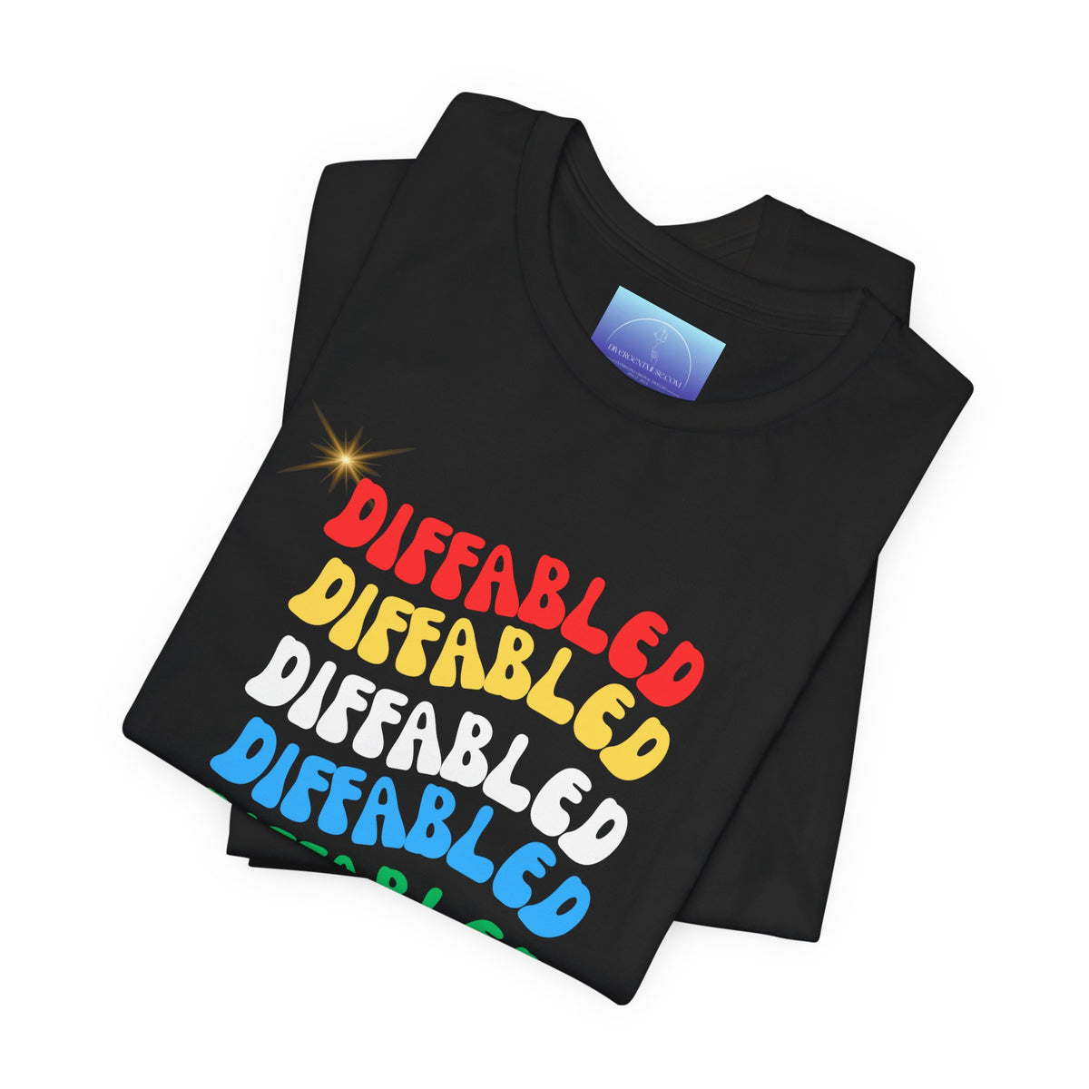 Disabled Pride Tee — Colorful Retro "Disabled" Repeat Design