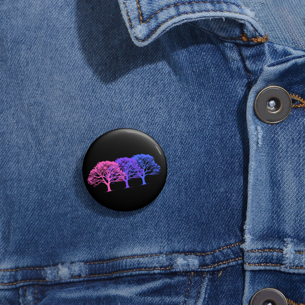 Bisexual Pride Tree Pin Button — Neon Pink-to-Blue Gradient Lapel Badge