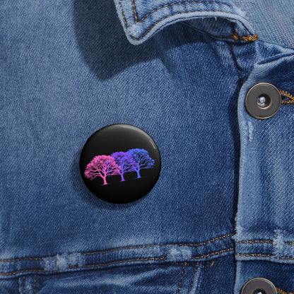 Bisexual Pride Tree Pin Button — Neon Pink-to-Blue Gradient Lapel Badge