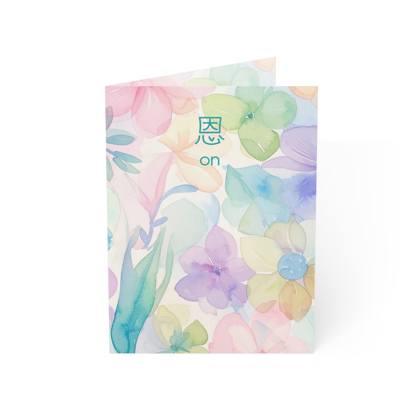Floral Watercolor Greeting Cards — Pack of 1/10/30/50 (Pastel Flowers, "恩 on" Design)