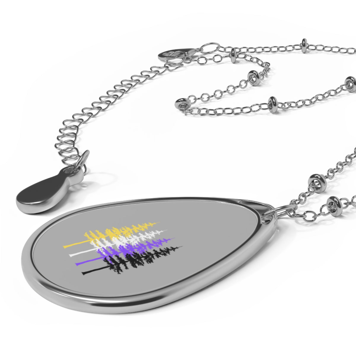 Nonbinary Pride Tree Oval Necklace — Nature-Inspired Pendant