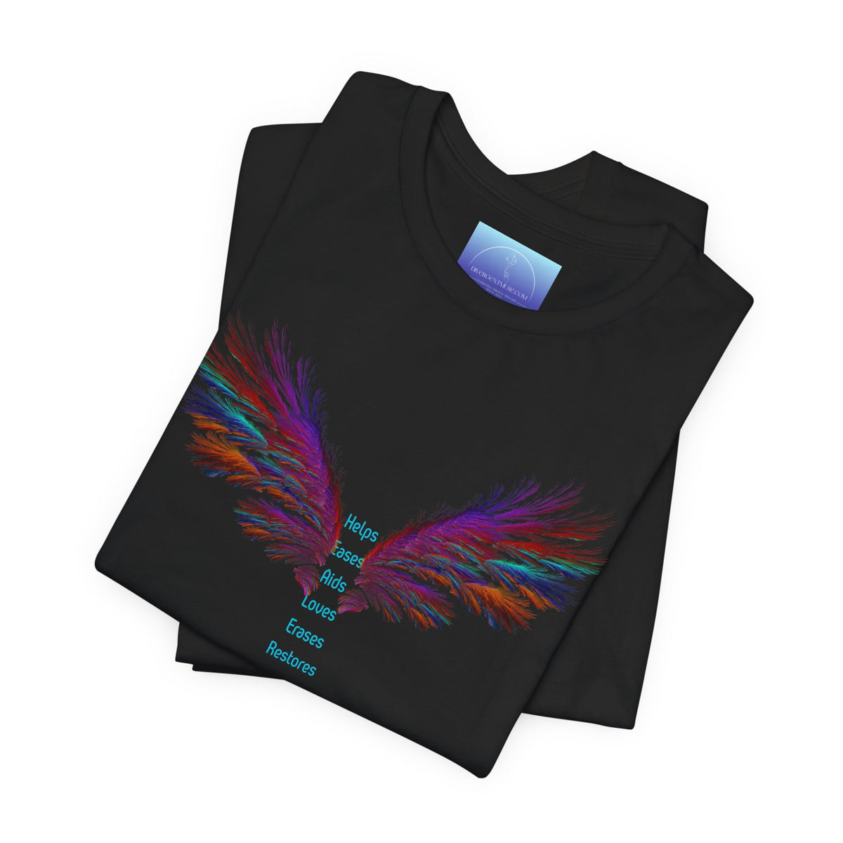 Healer Angel Wings T‑Shirt with Pastel Feather Design — Inspirational Wing Print Tee