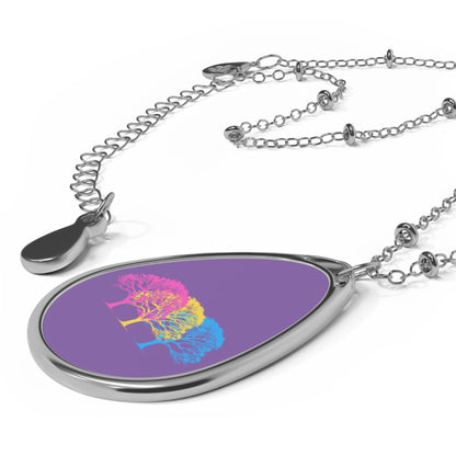 Pansexual Pride Tree Oval Necklace — Rainbow Woodland Pendant