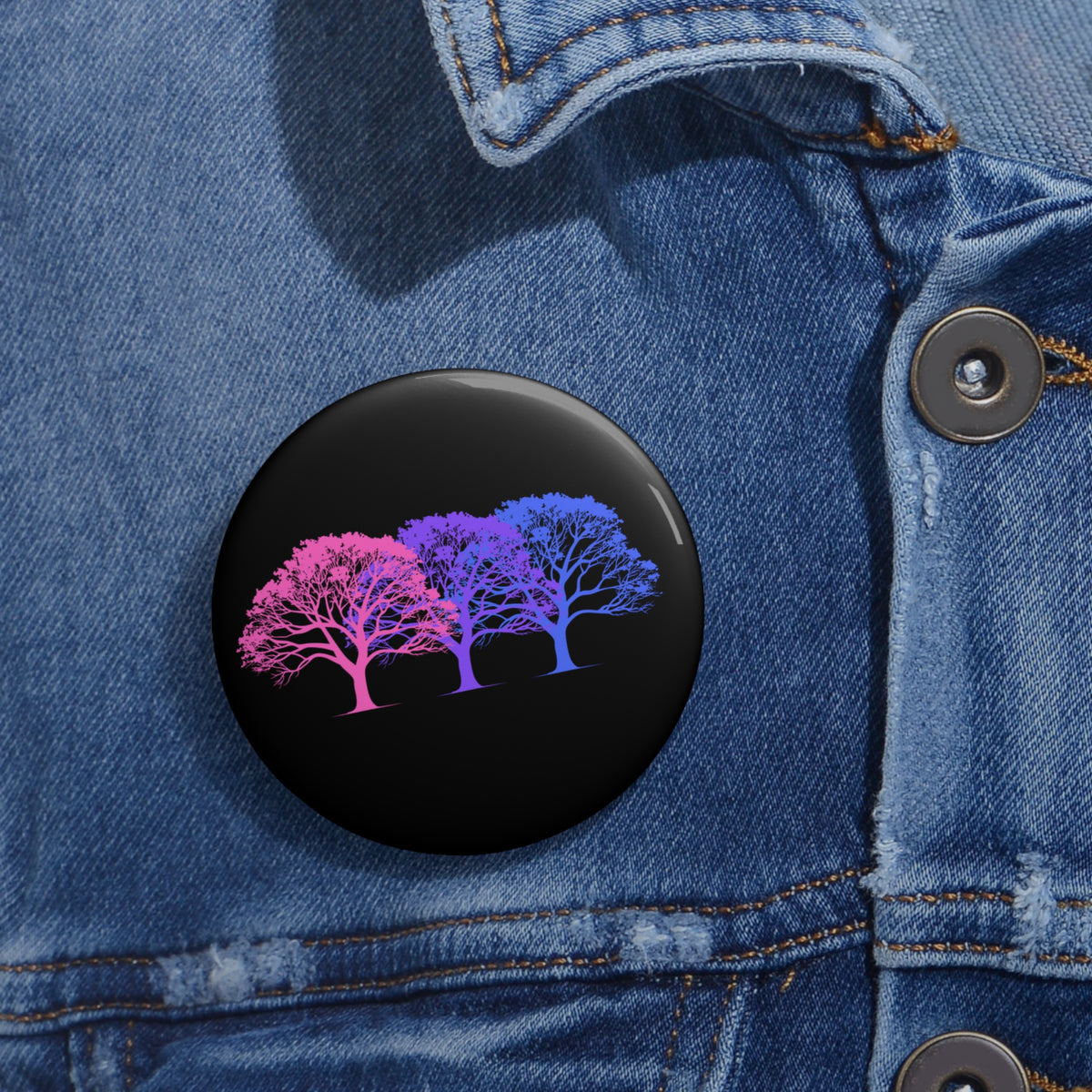 Bisexual Pride Tree Pin Button — Neon Pink-to-Blue Gradient Lapel Badge