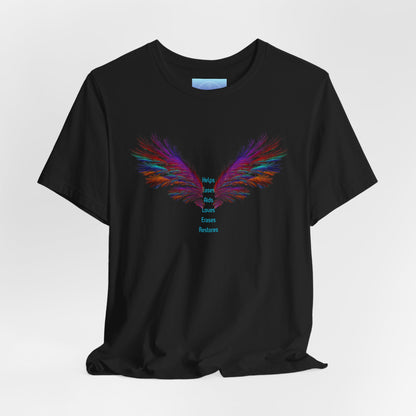 Healer Angel Wings T‑Shirt with Pastel Feather Design — Inspirational Wing Print Tee