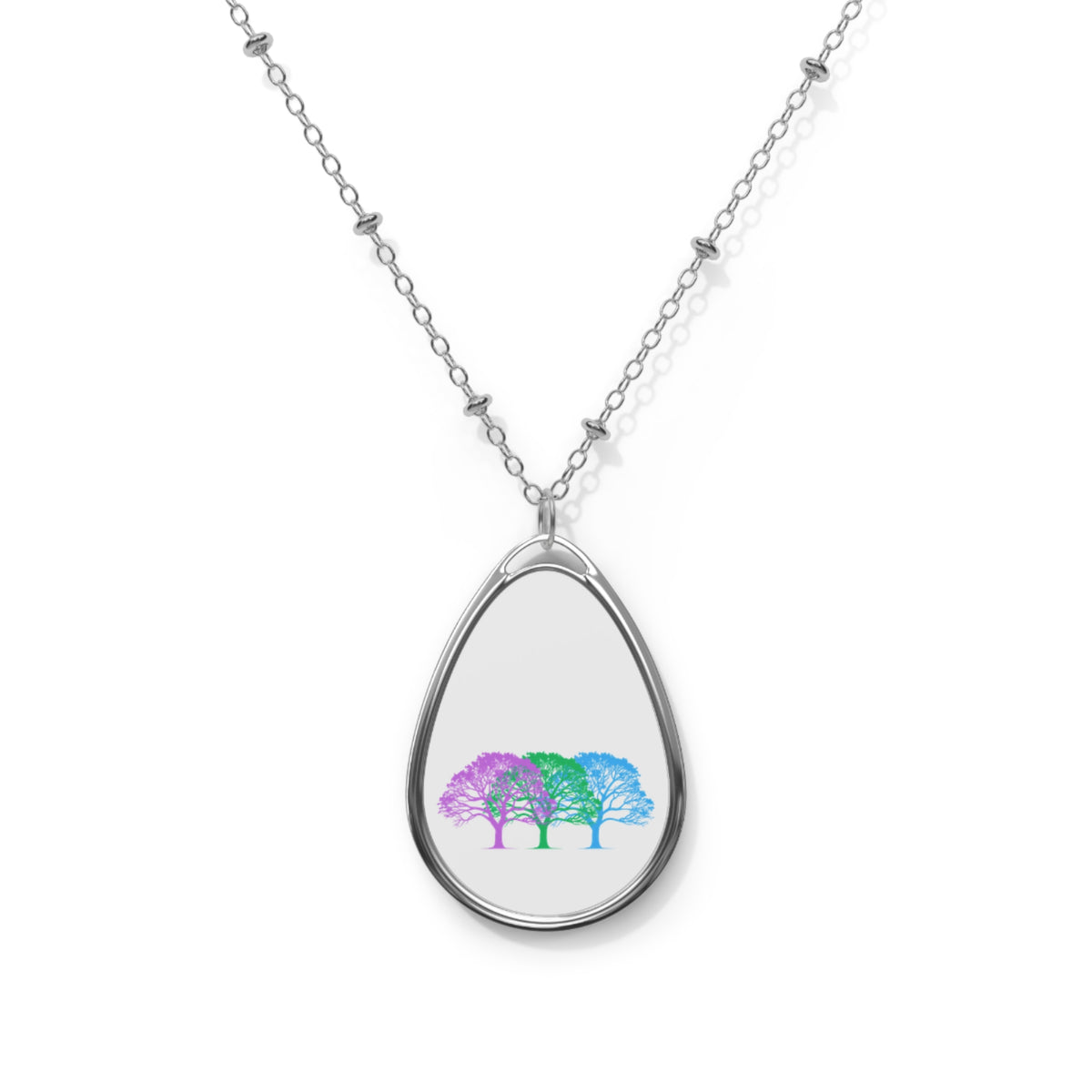 Polysexual Pride Tree Oval Necklace — Ellipse Pendant with Poly Flag Artwork