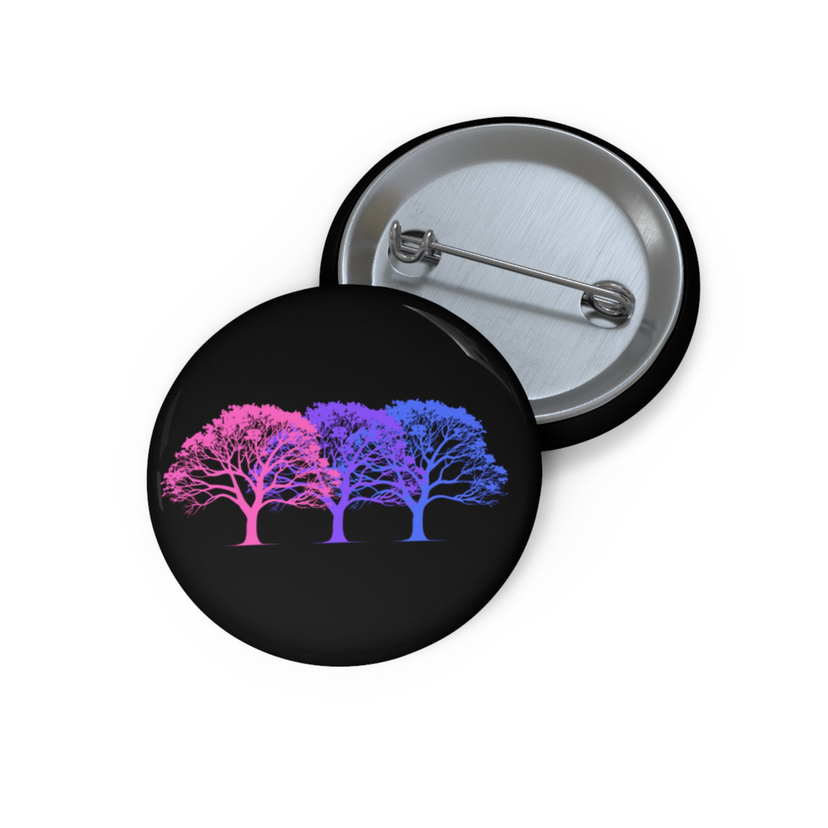Bisexual Pride Tree Pin Button — Neon Pink-to-Blue Gradient Lapel Badge