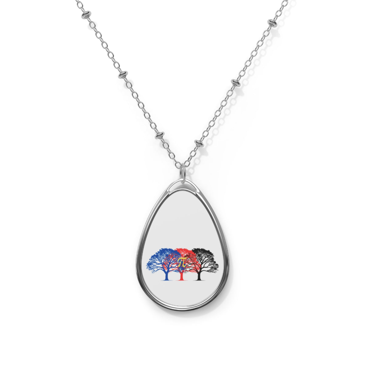 Oval Teardrop Necklace — Polyamory Pride Tree Pendant