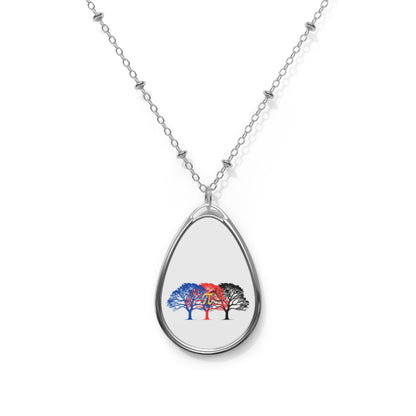 Oval Teardrop Necklace — Polyamory Pride Tree Pendant
