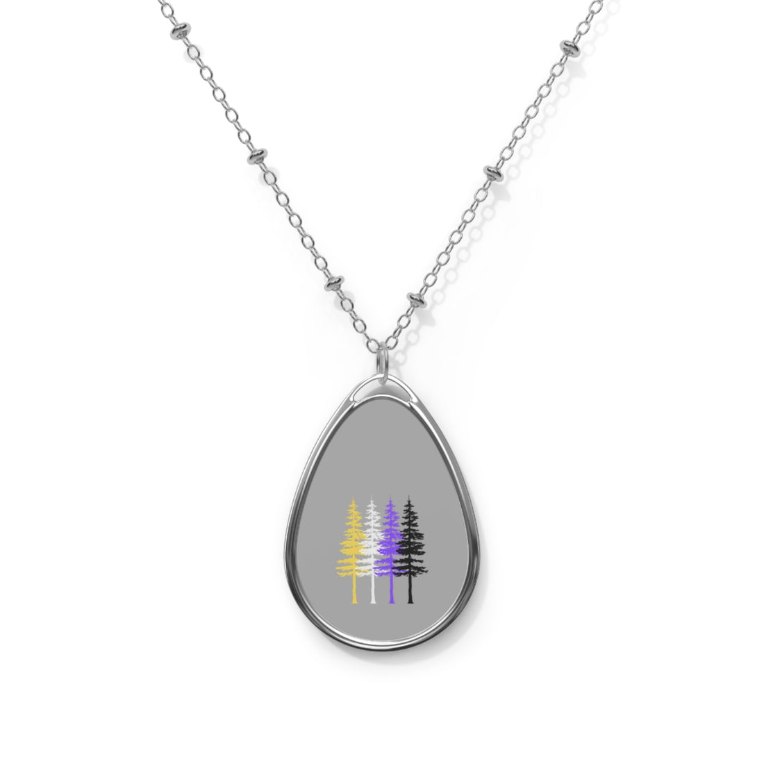 Nonbinary Pride Tree Oval Necklace — Nature-Inspired Pendant