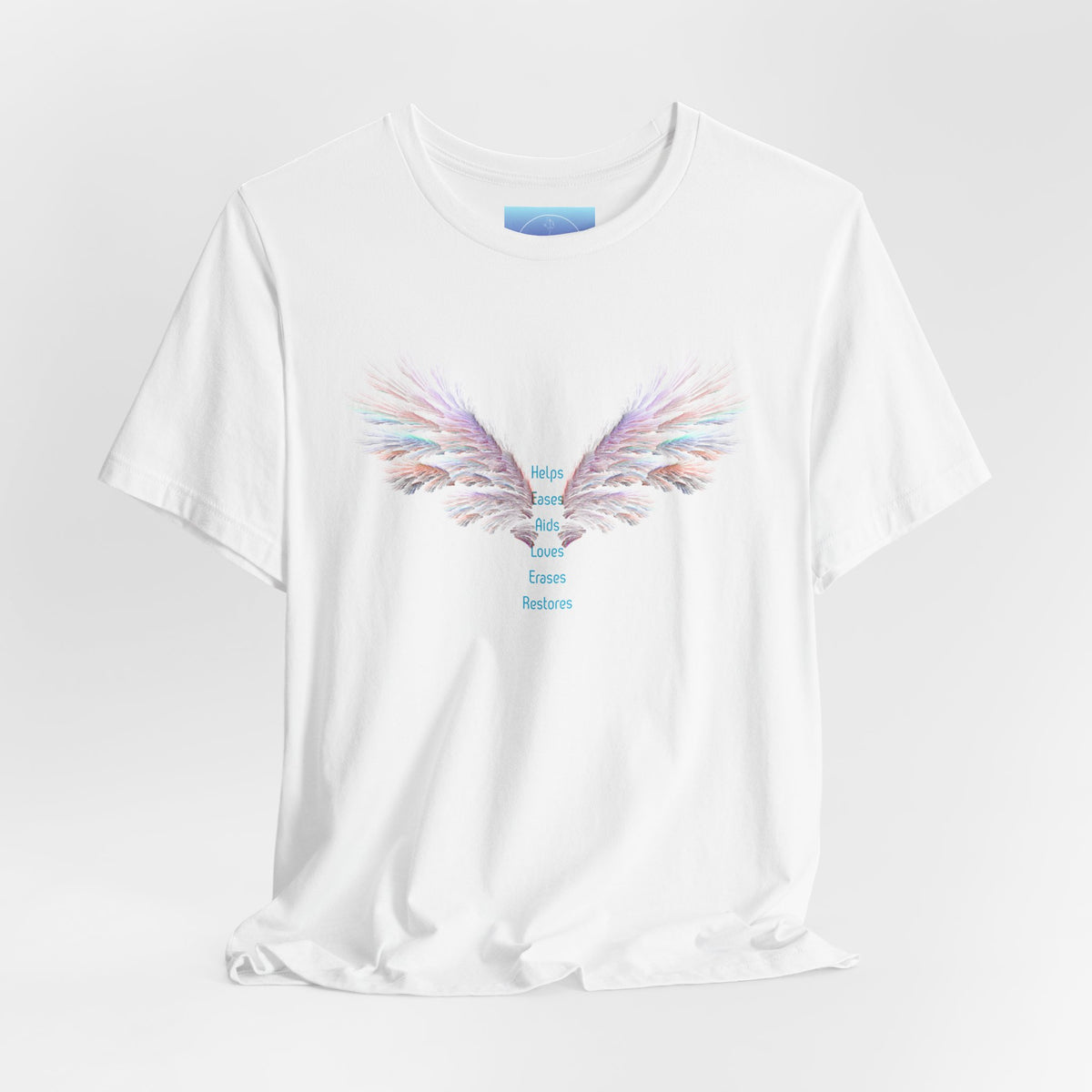 Healer Angel Wings T‑Shirt with Pastel Feather Design — Inspirational Wing Print Tee