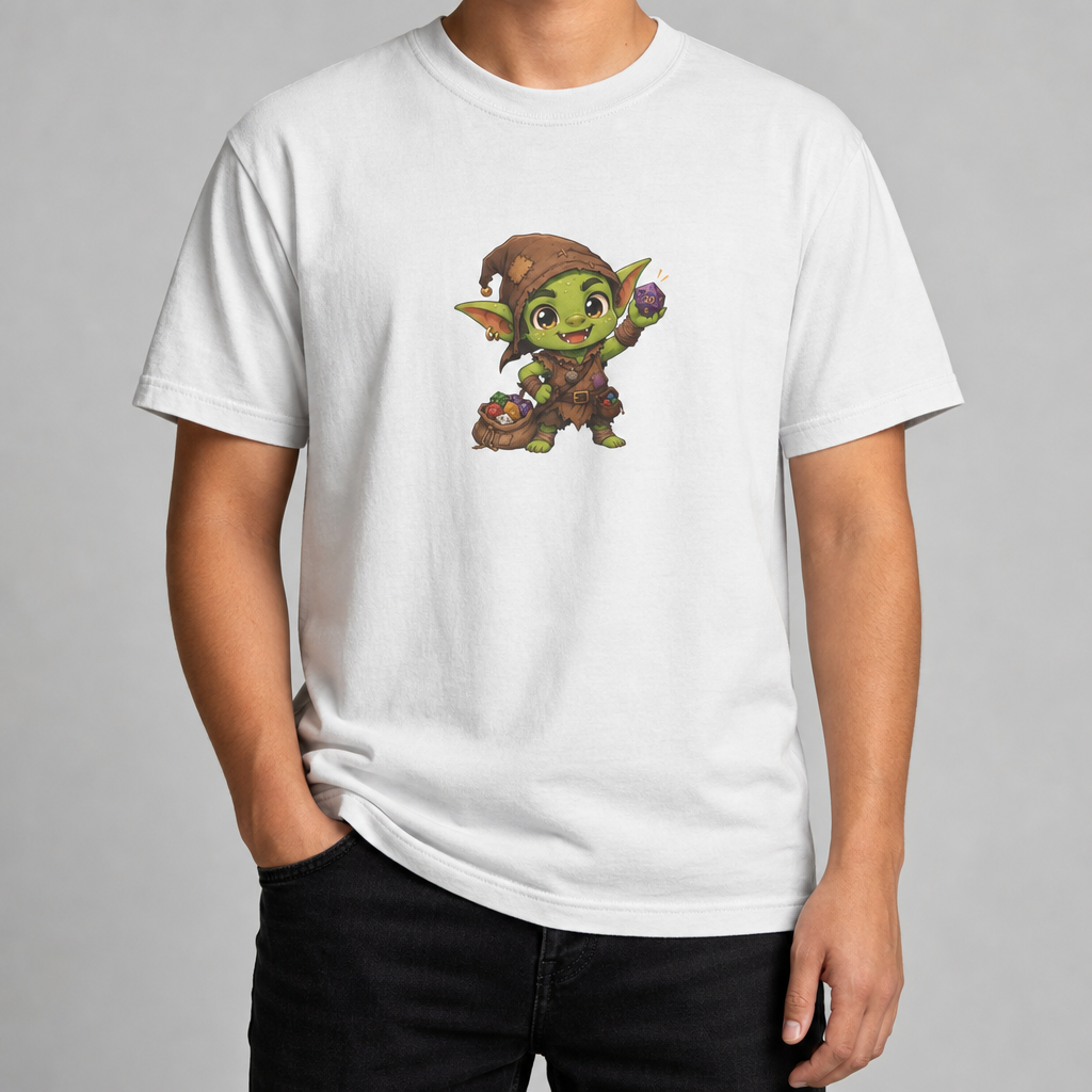 Dice Goblin T-Shirt — Cute Fantasy Goblin Character Tee