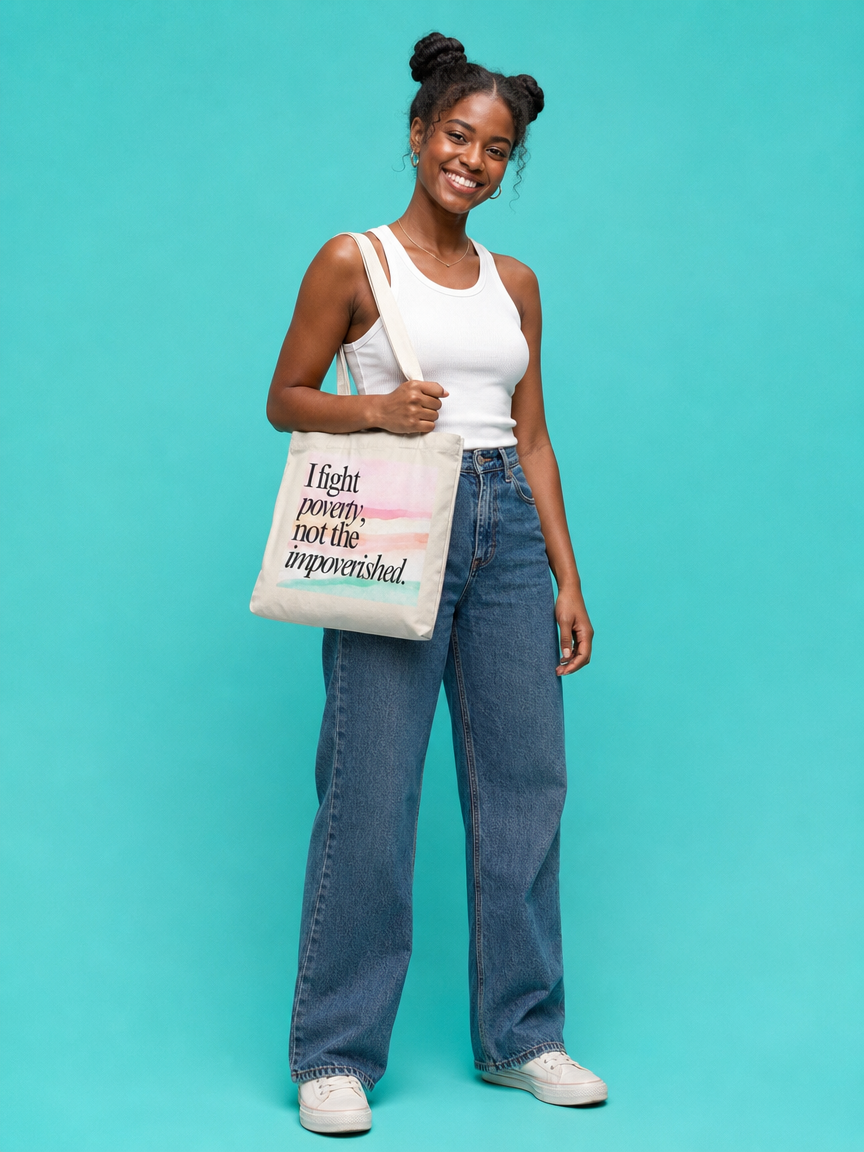 Canvas Tote Bag — "I Fight Poverty, Not the Impoverished" Watercolor Protest Tote