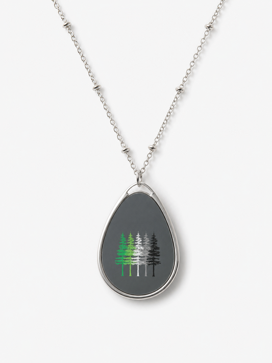 Aromantic Woodland Oval Necklace — Tree Flag Pendant
