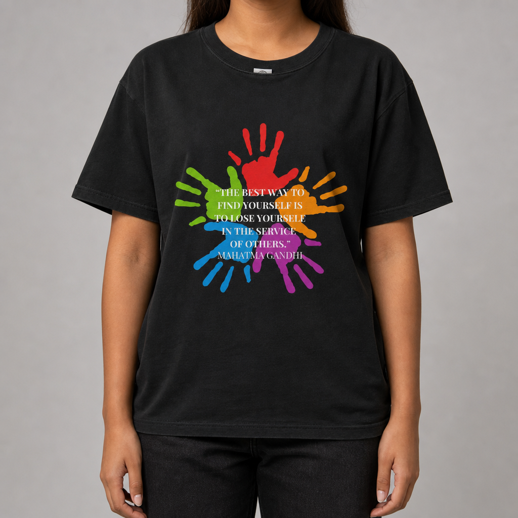 Volunteer Pride T-Shirt — Colorful Helping Hands Gandhi Quote Tee
