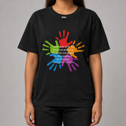 Volunteer Pride T-Shirt — Colorful Helping Hands Gandhi Quote Tee
