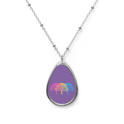 Pansexual Pride Tree Oval Necklace — Rainbow Woodland Pendant
