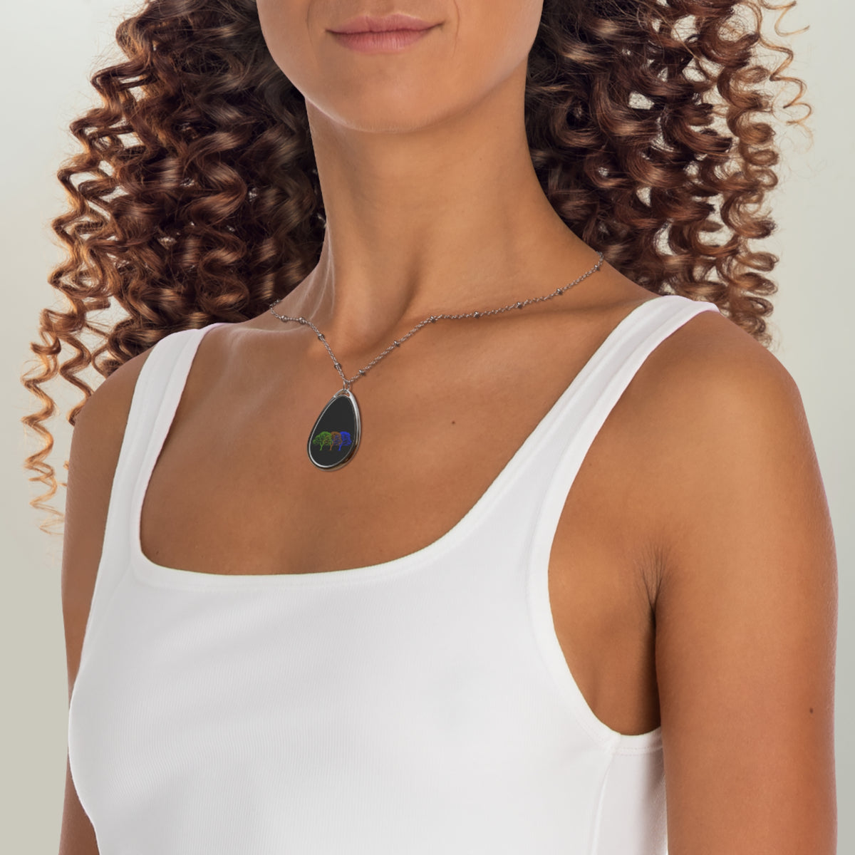 Sapiosexual Pride Tree Oval Necklace — Four-Season Teardrop Pendant