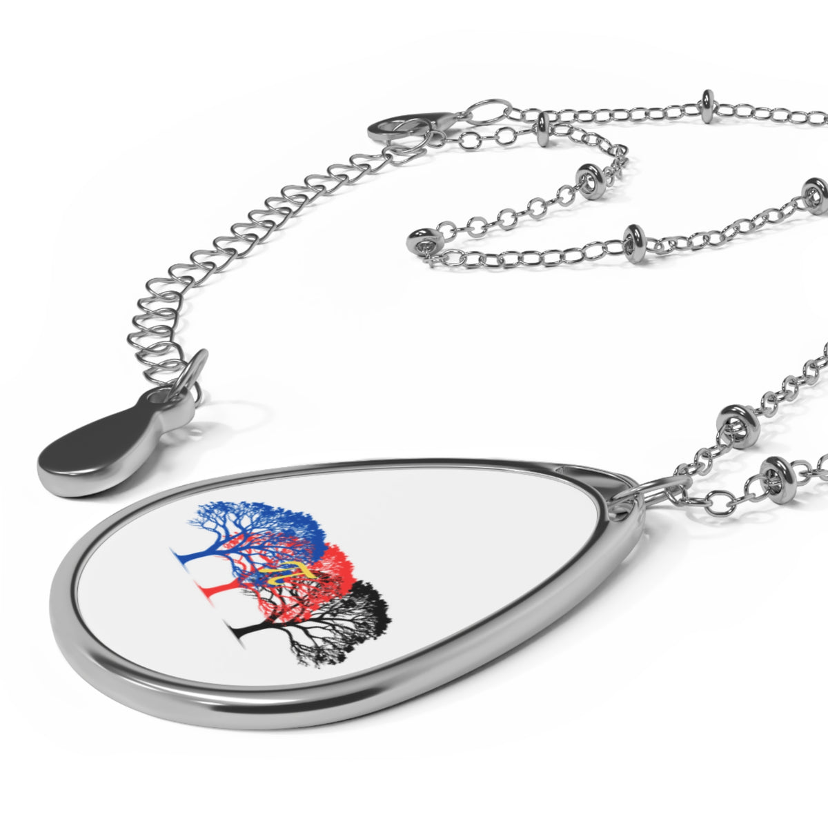 Oval Teardrop Necklace — Polyamory Pride Tree Pendant