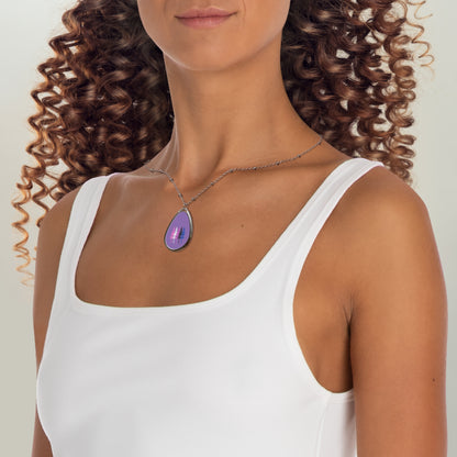 Genderfluid Pride Tree Oval Necklace — Purple Forest Teardrop Pendant