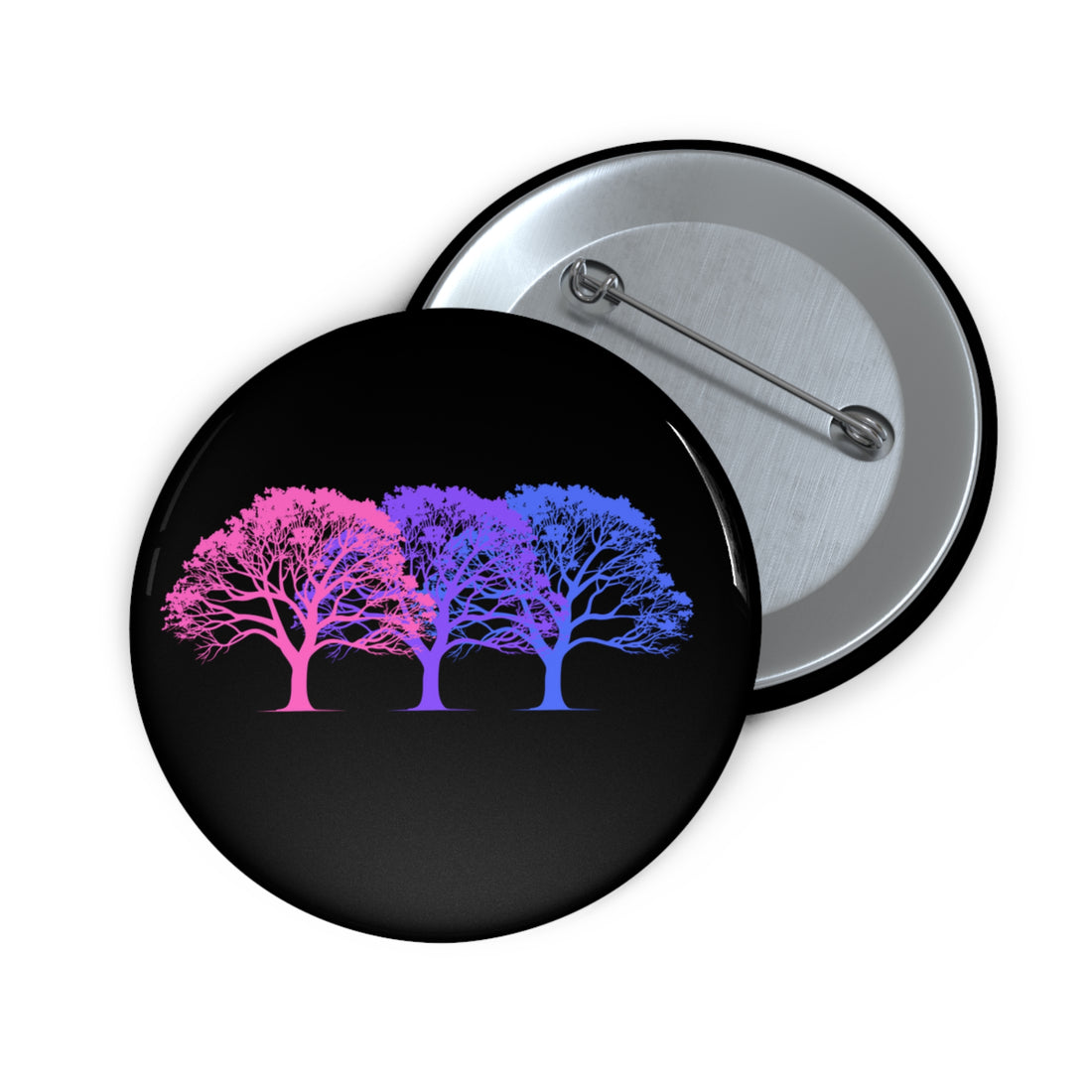 Bisexual Pride Tree Pin Button — Neon Pink-to-Blue Gradient Lapel Badge