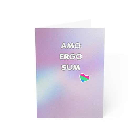 Amo Ergo Sum Greeting Cards — Pastel Polysexual Heart Love Notes (Pack of 1/10/30/50)