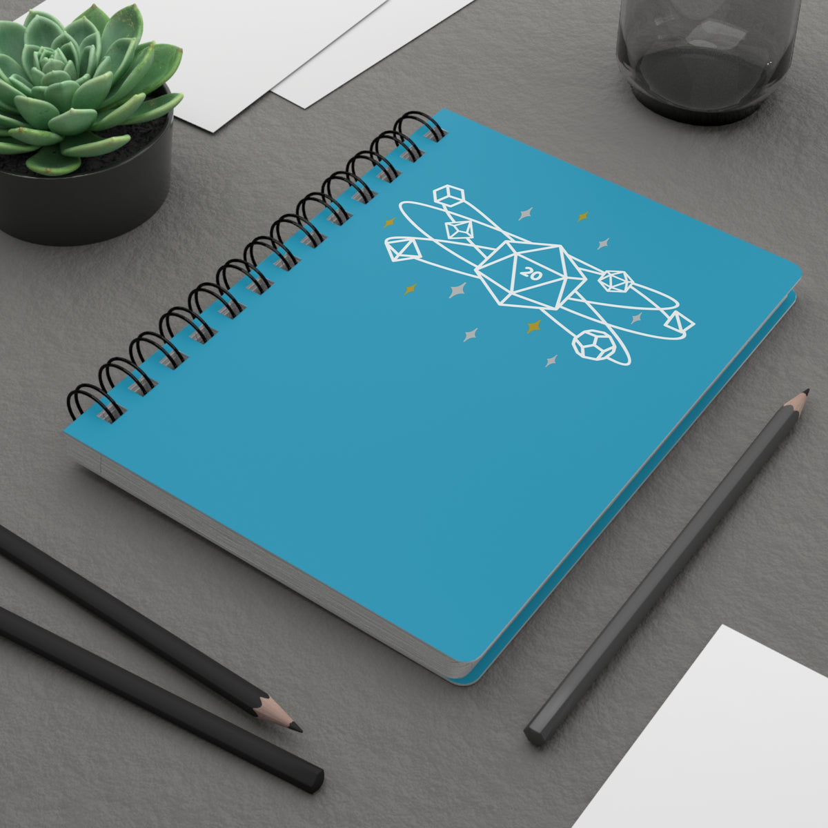 D20 Dice Spiral Notebook — Blue RPG Journal for Tabletop Players