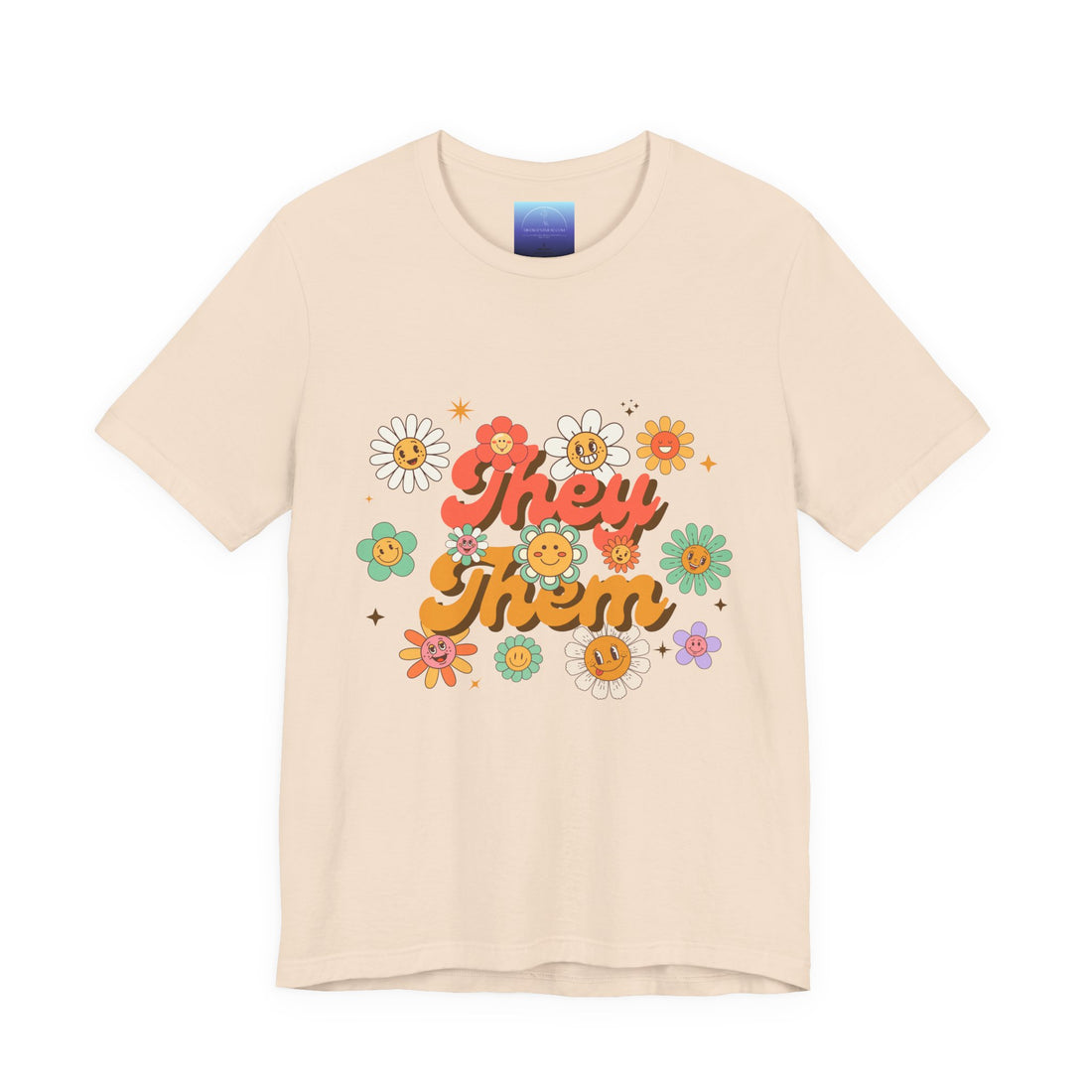 They/Them Pronoun Floral Tee — Retro Daisy LGBTQ+ Pride Shirt