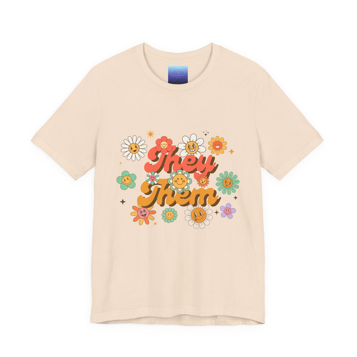 They/Them Pronoun Floral Tee — Retro Daisy LGBTQ+ Pride Shirt