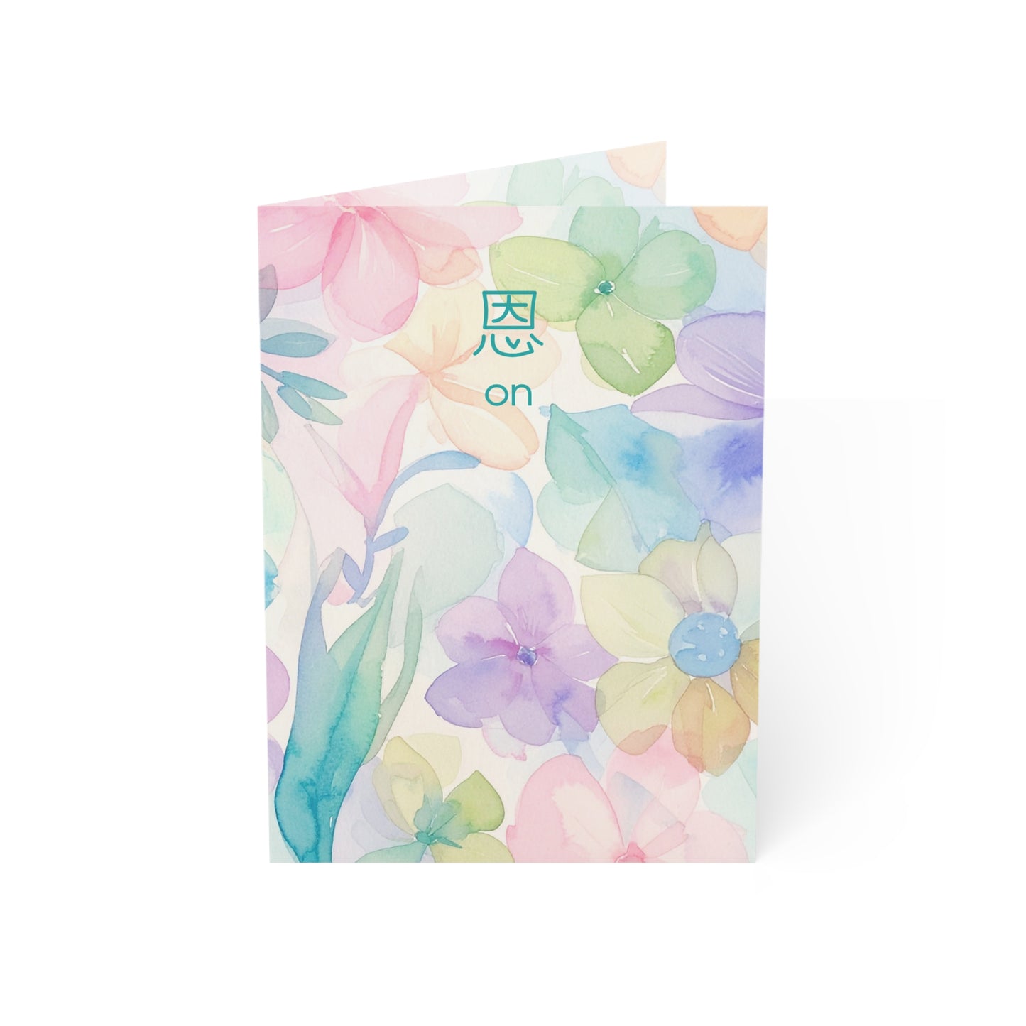 Floral Watercolor Greeting Cards — Pack of 1/10/30/50 (Pastel Flowers, "恩 on" Design)
