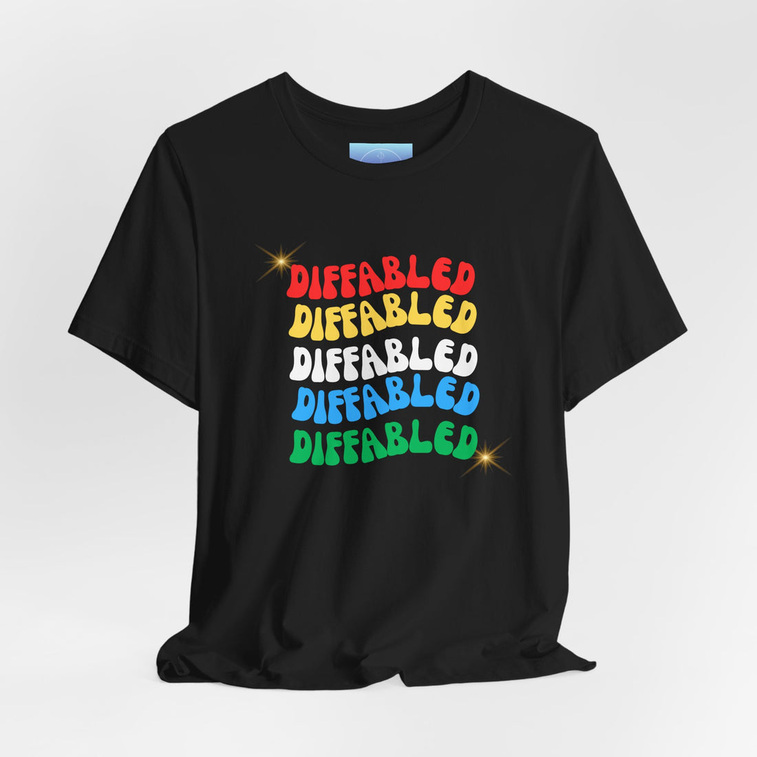 Disabled Pride Tee — Colorful Retro "Disabled" Repeat Design