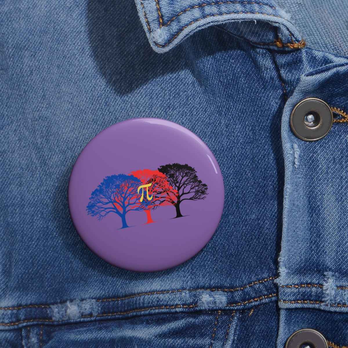 Pi Tree Pin Button — Polyamory Pride Flag Trees Enamel-Style Pin