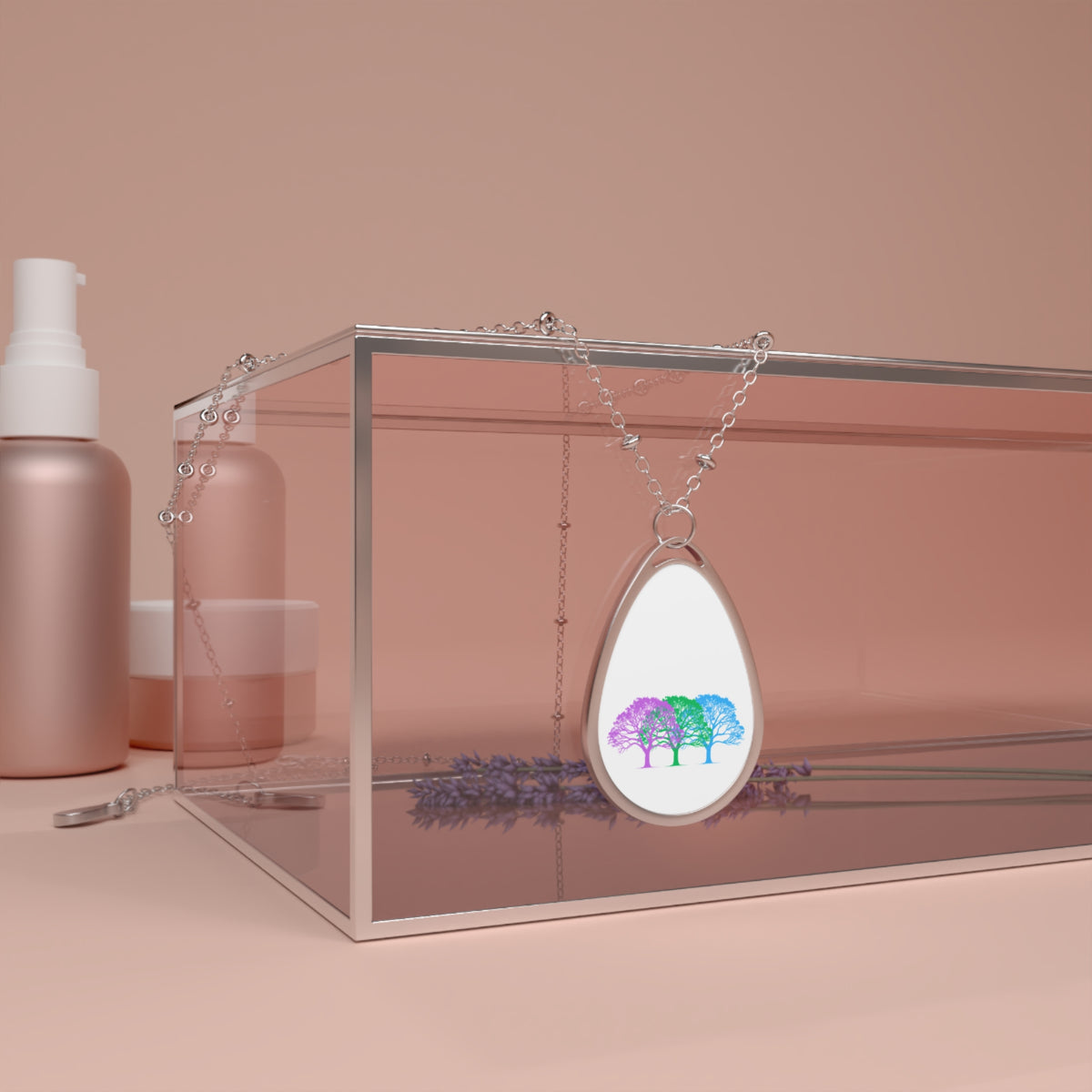 Polysexual Pride Tree Oval Necklace — Ellipse Pendant with Poly Flag Artwork
