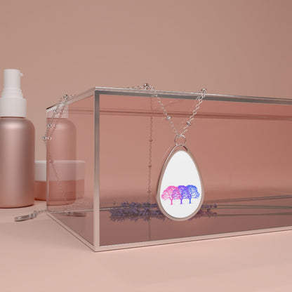 Bisexual Pride Tree Oval Necklace — Gradient Pink-to-Blue Pendant