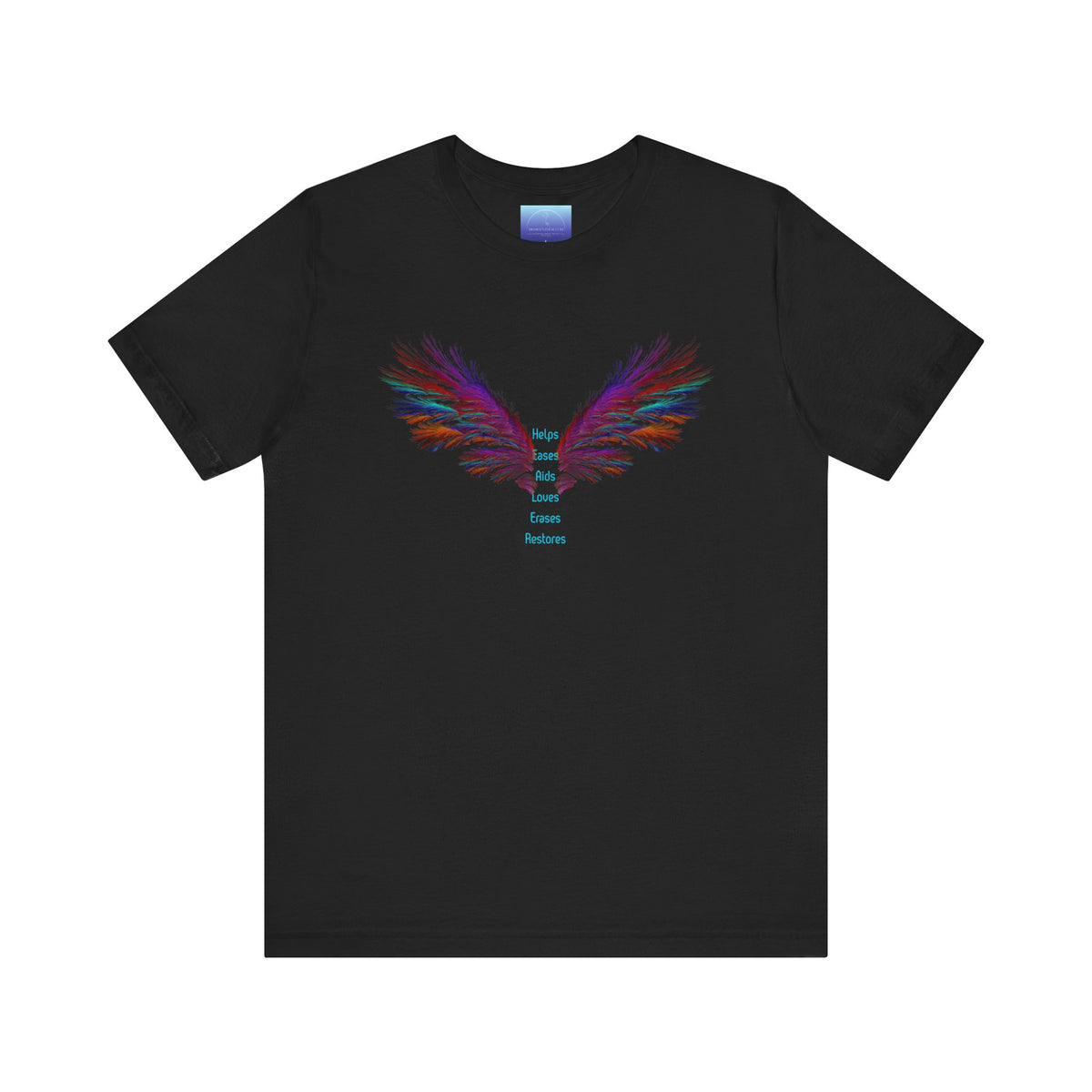 Healer Angel Wings T‑Shirt with Pastel Feather Design — Inspirational Wing Print Tee