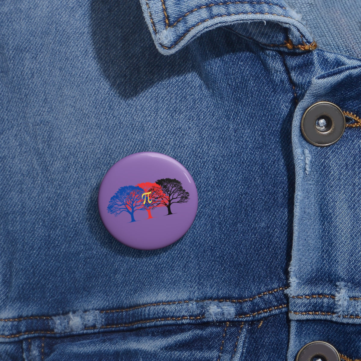 Pi Tree Pin Button — Polyamory Pride Flag Trees Enamel-Style Pin